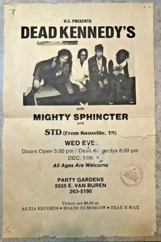 Large Dead Kennedys / Mighty Sphincter / Std @ Party Gardens Phx Poster Kbd 1985