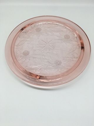 Vtg Pink Depression Glass Jeannette Sunflower Pattern 3 Footed Cake Plate 10”