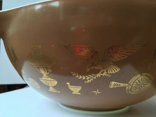 Vintage Pyrex Early American 444 4 Qt Cinderella Mixing Bowl Brown Gold Design