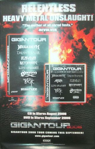 Gigantour 2006 Promotional Poster,  11x17,  Ex,  Megadeth,  Anthrax,  Dream Theatre