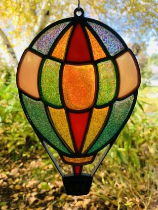Vintage Stained Glass Suncatcher Ornament Hot Air Balloon Moon And Stars 2