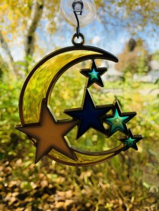 Vintage Stained Glass Suncatcher Ornament Hot Air Balloon Moon And Stars 3