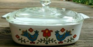 Corning Ware Country Festival Bluebirds Flowers 1 Qt A - 1 Baking Dish W/lid