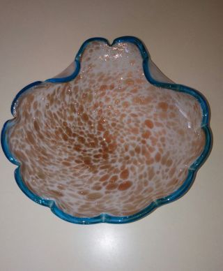 Vintage 50s Italian Murano Hand Blown Art Glass Scallop Shape Bowl