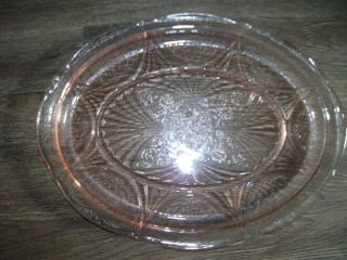 Vintage Pink Depression Glass Oval Serving Tray Platter Cabbage Rose Floral