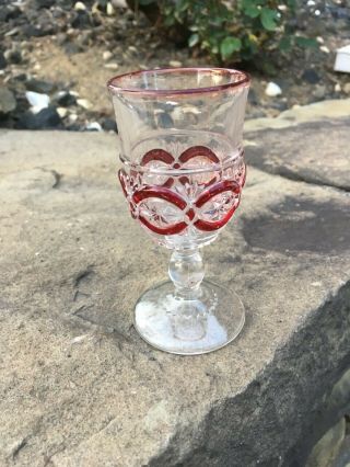 Rare Ruby Red Flash Glass Stem Cordial Mini Goblet Liqueur Hard To Find Pattern