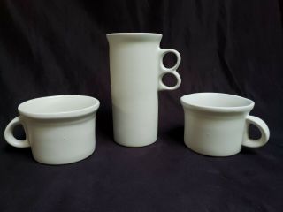 3 Bennington Potters Ceramic Mugs (2) 2 5/8 " And (1) 6 " Tall W/ Trigger Handle