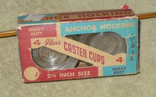 Vintage Set Of 4 Anchor Hocking 2 1/2 " Glass Casters / Nos