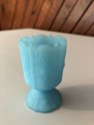 Satin Blue Milk Glass Toothpick Holder Small Vase Believed To Be Fenton