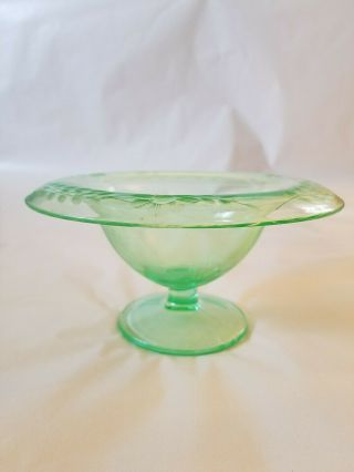 Depression Glass Etched Green Candy Dish