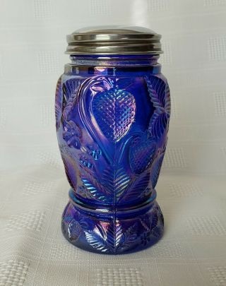 Vintage Carnival Glass Salt Shaker Cobalt Blue Strawberry Pattern