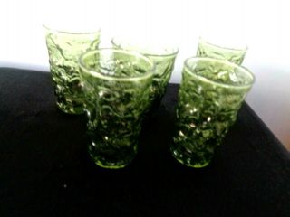 5 Vintage Anchor Hocking Green Lido Milano Drinking Juice Glasses