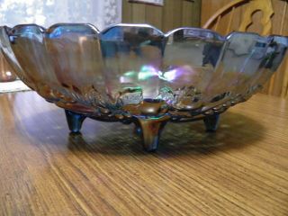 Vintage Indiana Carnival Glass Harvest Grapes Footed Fruit Bowl Large Oval Blue 3