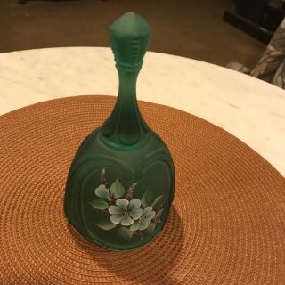 Vintage Fenton Green Glass Bell - Hand Painted By A.  Dowler