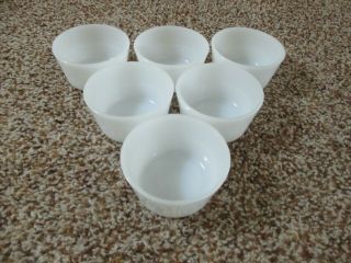 Set Of 6 Vintage Glasbake White Milk Glass Ramekin Custard Cups Dessert Bowl Usa