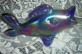 Vintage Gibson Art Glass Cobalt Fish Hand Blown Carnival Limited Numbered Exc