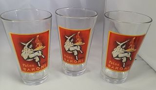 3 Collectible Beer Drinking Glasses,  Pates Baroni Motif 5 3/4” High