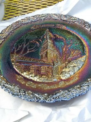 1976 Vintage Fenton Amethyst Carnival Glass Christmas Plate The Old North Church