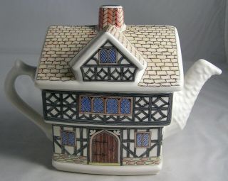 James Sadler Porcelain English Country Houses " Tudor House " Teapot Exc.