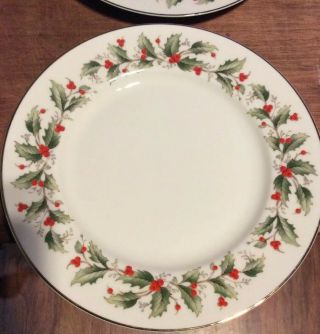 Set Of Four (4) Macys All The Trimmings Japan Holly Salad Plates 6283,  1986