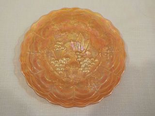 Antique Imperial Carnival Glass Orange Marigold Grape Design Bread Plate 6.  5”
