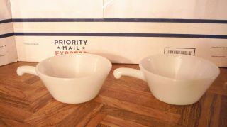 2 Vintage Anchor Hocking/fire King White Milk Glass Soup/chili Handled Bowls
