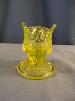 Westmoreland Vaseline Glass Owl Shaped Toothpick Holder