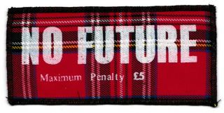 No Future Red Tartan Sew - On Patch London Punk Rocker 1977 Seditionaries Scottish