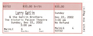 Rare Larry Gatlin 12/22/02 Cleveland Oh Palace Theatre Ticket Brothers