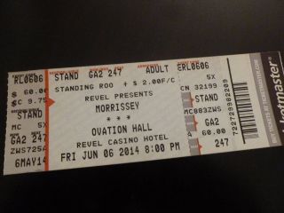 Morrissey 2014 Concert Ticket Stub Revel Atlantic City Nj