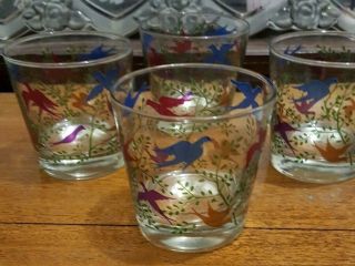 4 Libby Glasses Mid Century Modern Colorful Birds