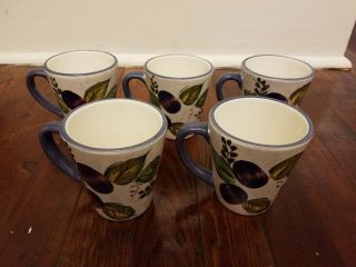 Oneida Vintage Fruit Mugs 5 Hand Painted 12 Oz