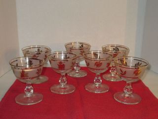 Vintage Set Of 7 Dessert Dishes With Base Frosted With Gold Trim