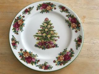Royal Albert Old Country Roses Holiday Classic Green Trim 9 " Christmas Plate 