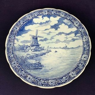 Antique Delft Blue Boch Belgium Porcelain Plate Windmill 15.  5 Chattel Signature