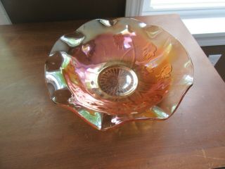 Jeannette Glass Marigold Iridescent Ruffled 11 3/4 " Bowl Iris & Herringbone