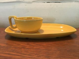 Vintage Frankoma Pottery Yellow Soup Bowl Mug & Sandwich Snack Plate 2 Piece