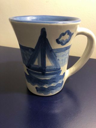 Mary Alice M A Hadley Pottery Sailboat W/ Anchor In Bottom Coffee Mug Nautical