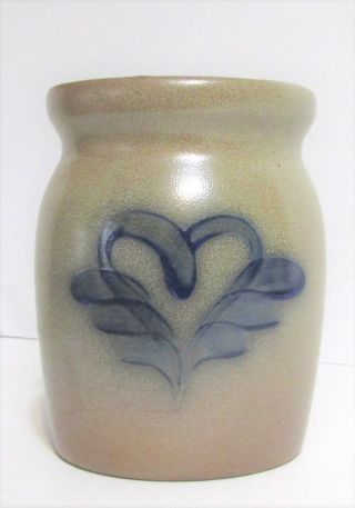 Bbp Beaumont Brothers Pottery Stoneware Gray Vase Crock Blue Heart With Wings