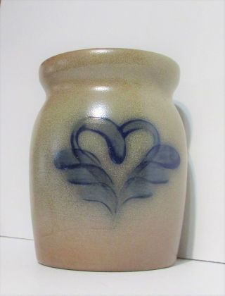 BBP Beaumont Brothers Pottery Stoneware Gray Vase Crock Blue Heart with Wings 2