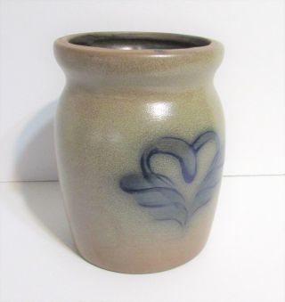 BBP Beaumont Brothers Pottery Stoneware Gray Vase Crock Blue Heart with Wings 3