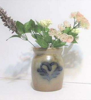 BBP Beaumont Brothers Pottery Stoneware Gray Vase Crock Blue Heart with Wings 4