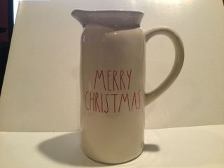 Rae Dunn Merry Christmas White Ceramic Pitcher - Red Letters