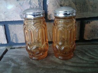 Vintage Amber Glass Salt & Pepper Shakers,  4 In Tall,