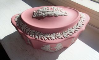 Valentine Pink Silver Shaped Lidded Oval Dresser Box Wedgwood Jasperware