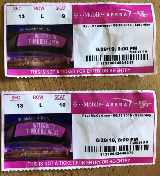 Two Paul Mccartney Concert Tickets From T Mobile Arena In Vegas