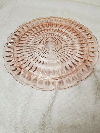 Jeanette Windsor Diamond Pattern 10 " Pink Depression Handled Tray Or Cake Plate