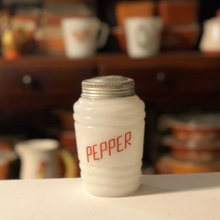 Hazel Atlas Pepper Shaker Milk Glass Red