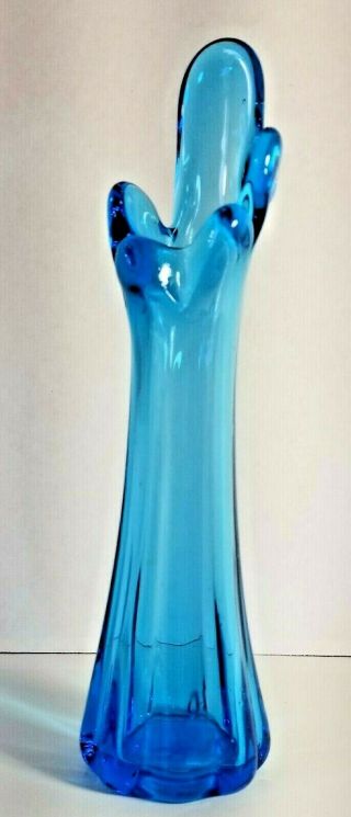 Vintage Viking Blue Art Glass Swung Bud Vase 9  Mid - Century Modern