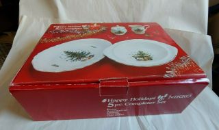 Vtg Nikko Happy Holidays 5 Pc Completer Set Sugar & Lid Creamer Veg Platter Box
